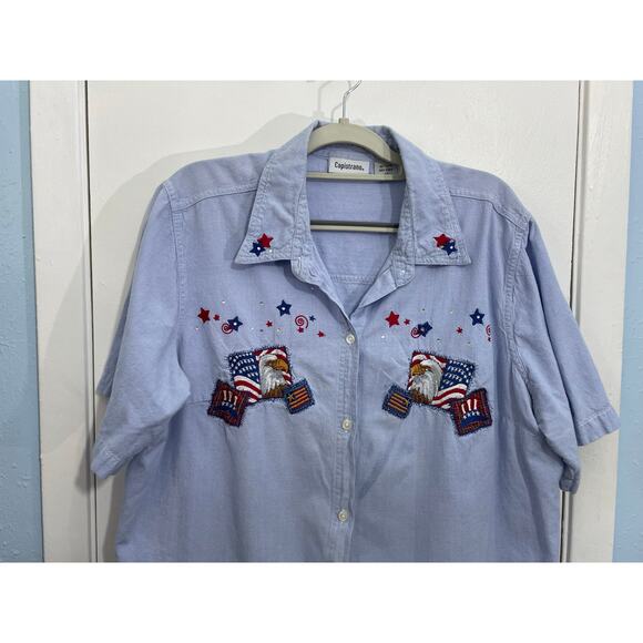 Vintage 4th of July Shirt Size 20 Red White Blue Flags Stars Eagle Patchwork - Picture 2 of 5